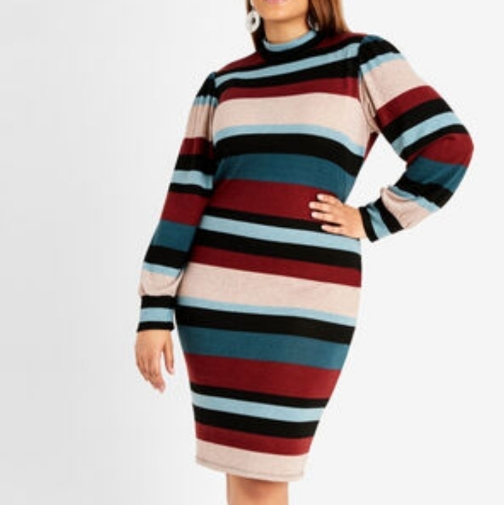 MOCK NECK COLOR BLOCK SWEATER DRESS